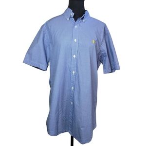 Ralph Lauren Blue Gingham Button-Down Short Sleeve Shirt Size Med